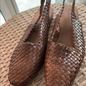 Brown Woven Leather Slingback Shoes